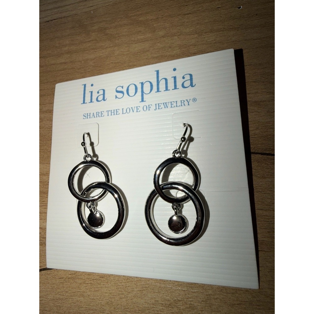 Lia Sophia Looped Earrings Hoop Dangle Silver Tone Stud Pierced